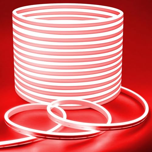 Image of Lamomo LED Strip Lights, 32.8Ft Red Neon Led Rope Lights, 0.65in /Cut DIY Flexible Silicone Waterproof 24V Led Light Strip for Bedroom,Indoor, Living Room, Kitchen（Power Adapter not Included