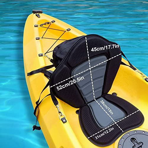 Kayak Seat Deluxe Padded Fishing Boat Seat Deluxe Sit-On-Top Canoe Seat Cushioned - 2 Pcs Comfortable Backrest Support Universal Sit With Adjustable Straps Detachable Storage Bag #TOP2