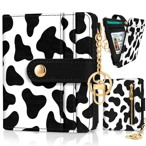 Image of Jogjam Rfid Women Wallet, Small Slim Thin Credit Card Wallet, PU Leather Bifold Cash Zipper Coin Pocket ID Window, for Female Ladies Teen Girls Girly Gifts, Cow Print, Modern