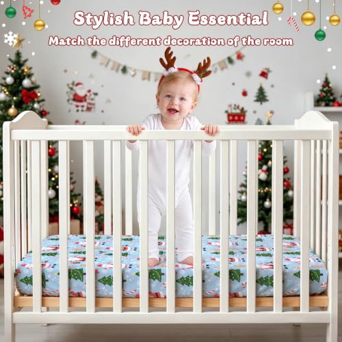 Image of JISEN Christmas Fitted Crib Sheets for Boys Girls 52x28 Inch Santa Claus