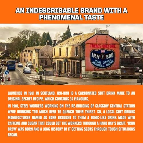 Image of IRN-BRU Original Scottish Sparkling Soda, Citrus Flavored Carbonated Drink - Sparkling Flavored Soft Drink, 32 Flavor Recipe, 16.9 fl oz Bottles, Pack of 12