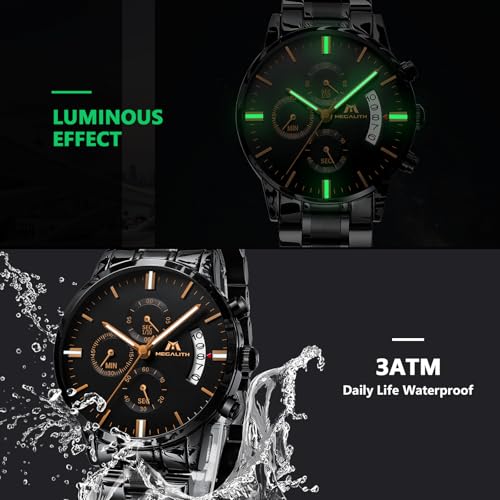 Image of MEGALITH Watch for Man Analog Classic Stainless Steel Waterproof Chronograph Fashion Casual Date Men's Wrist Watches