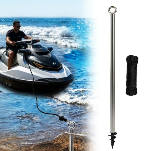 FitiRoker Boat Anchor Shallow Water Anchor for PWC Boat and Jetski with Auger Screw 3 Ground Stakes and 32FT Rope for Beach