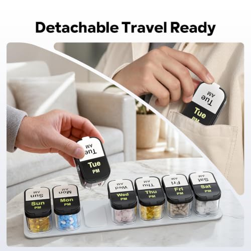 Image of Odaro Extra Large Pill Organizer 2 Times A Day, XL Pill Organizer Am Pm, Big Pill Box for Supplements Vitamins, Portable Jumbo Supplement Organizer for Seniors & Adults - Black