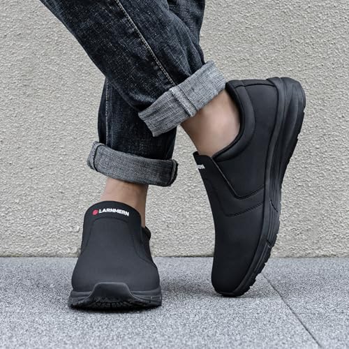 LARN SAFETY Mens Non Slip Shoes Food Service Work Shoe Waterproof Slip Resistant Kitchen Chef Footwear Restaurant Hospital Slip-On Black3
