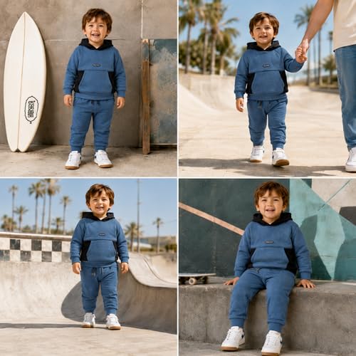 Image of Volcom Infant Toddler Baby Boys Joggers Set - 2 Piece Fleece Pullover Hoodie and Jogger Pants Activewear Set (Sizes: 12M-7)