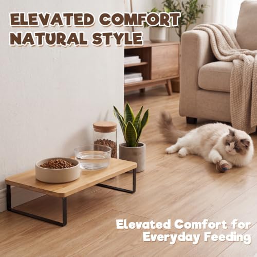 Bamboo Wood Cat Food Stand for Automatic Cat Feeder and Bowls — view 6