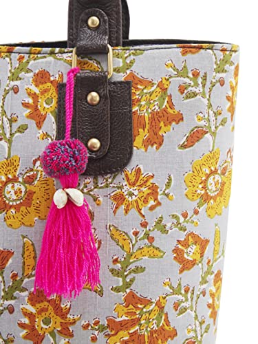 Image of NEPRI Office Pouch Tote Bag | Stylish Set of 2 Tote Bags for Women| Vegan Leather & Handblock Printed Fabric Handbag with Double Handle Shoulder Strap| Daily & Travel Use