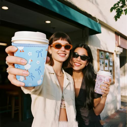 Image of Reusable Insulated Sleeve for Iced Coffee Cup, Coffee Neoprene Sleeve for Cold & Hot Drinks, Beverage Holder for Iced Coffee (Blue Geese, Medium: 22-24oz)