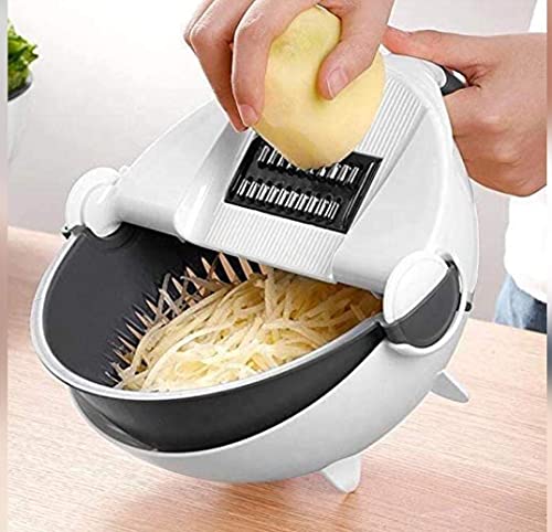 LAWAHOM Multifunction Vegetable Cutter 7 in 1 Adjustable Cutter with Drain Wet Basket Kitchen Shredder Chopper and 7 Different Cutter Kitchen Tool (Pack of 1)