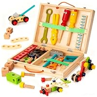 KIDWILL Tool Kit for Kids, 36-Piece Wooden Toddler Tools Set Includes Tool Box, Montessori Educational Stem Construction Toys for 2 3 4 5 6 Year Old Boys Girls, Best Birthday Gift for Kids