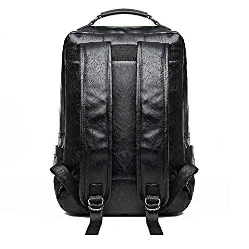 Leather Backpack College Laptop Travel Camping Shoulder Bag Gym Sports Bags for Men (black)4