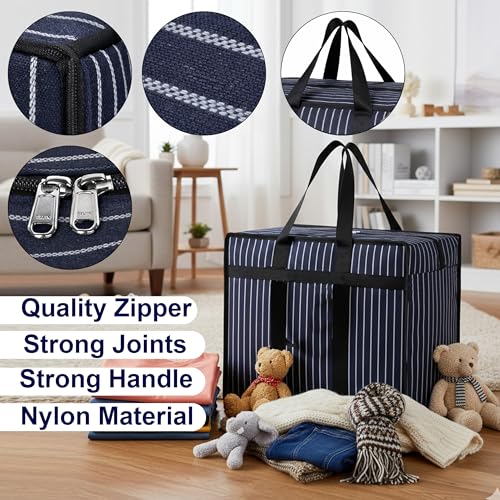 Image of Match Made 1PK Extra Large Heavy Duty Canvas Storage Organizer Bag with Zip | Multipurpose Jhola Thaila with Strong Handles & Base for Home Storage, Travel, Laundry & Wardrobe - Black