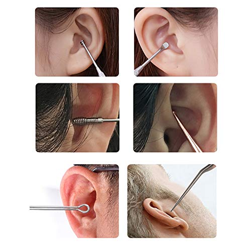 MACIMO Silver 7Pcs Stainless Steel Ear Pick Spoon Ear Wax Cleaner Health Curette Ear Earwax Remover Cleaning Tools