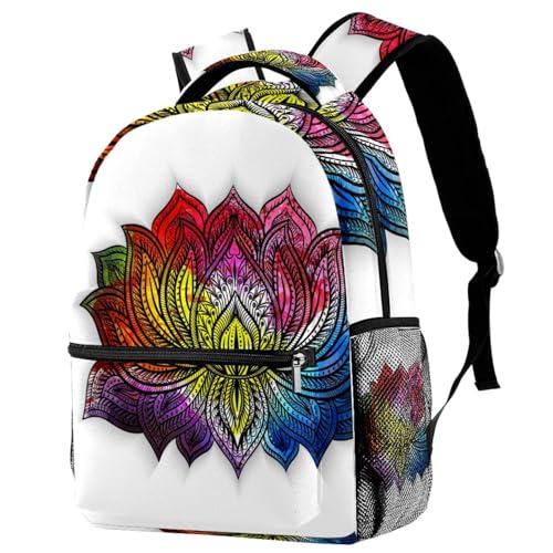 Sac à dos d'école mandalas fleur de lotus multicolore au format 29.4x20x40cm