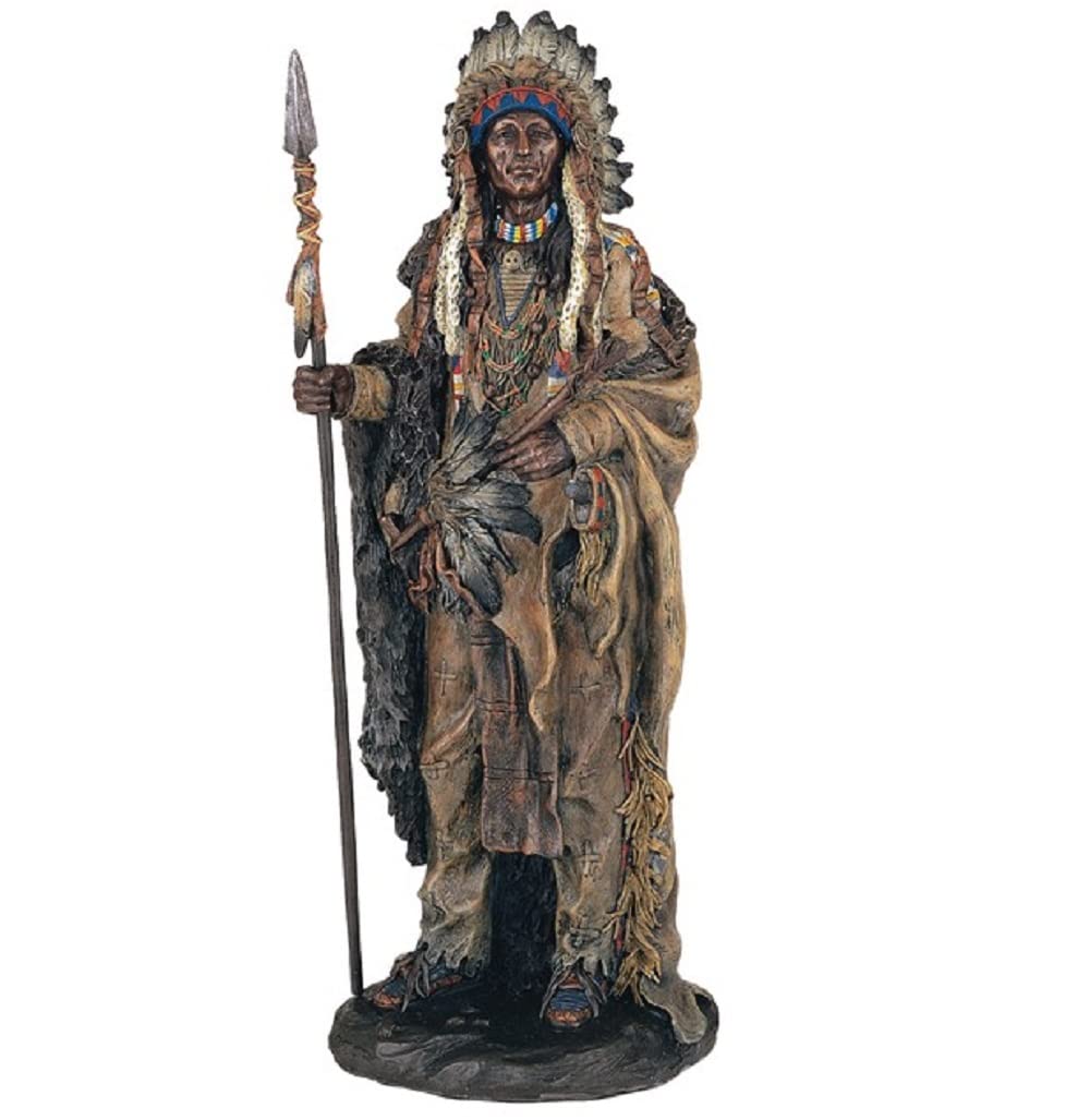ICE Armor 14" H Indian Warrior with Spear Statue Native American Decoration Figurine Office Desk/Home/Living Room/Table Decor, Perfect House Warming