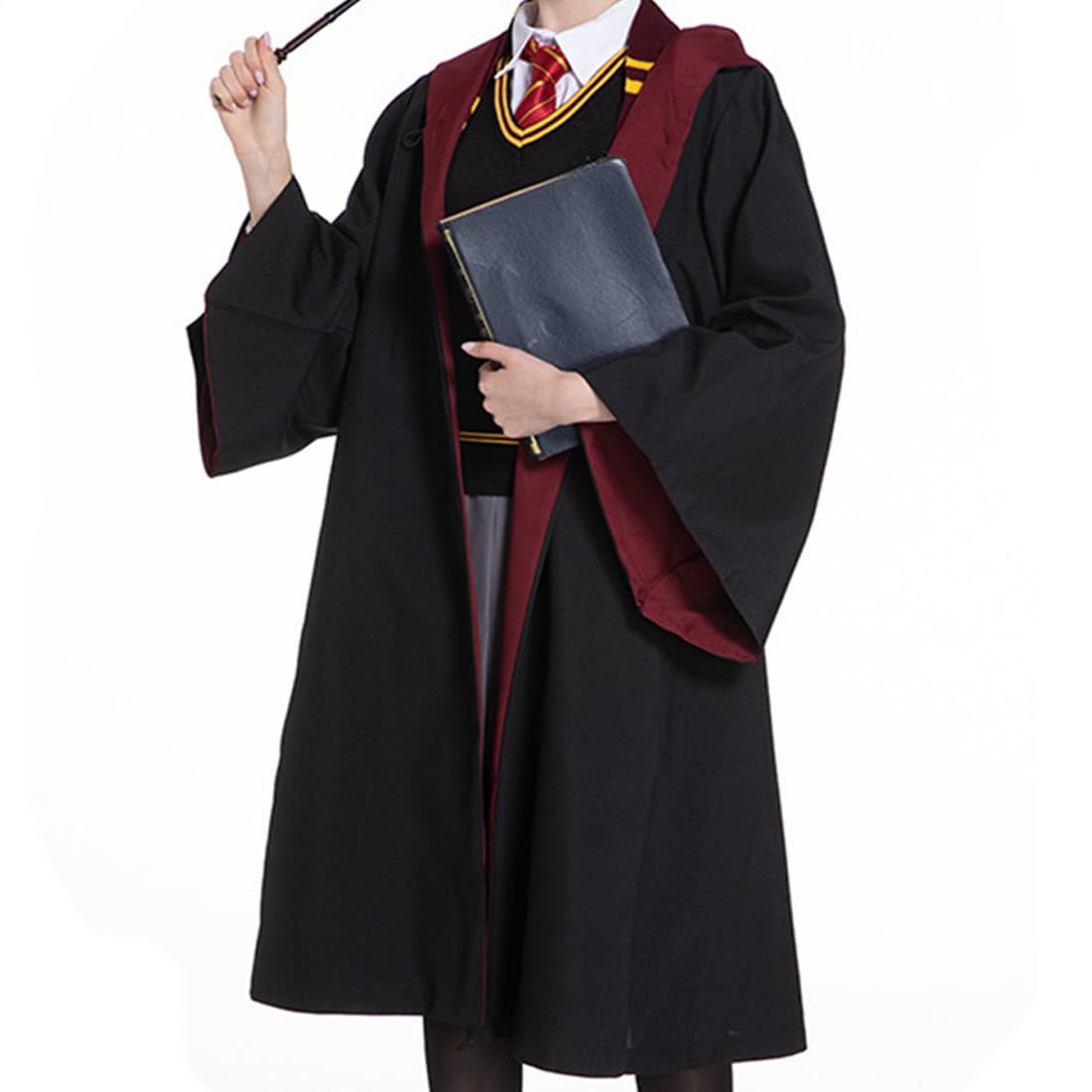 Utaomld Magician Robe with Scarf Spell Wand, Wizard Cloak Halloween Christmas Witches Carnival Costumes Teens Adult Cape, Size XL