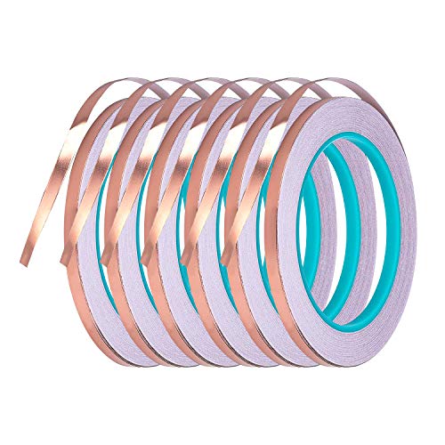 Preisvergleich Produktbild Klebeband mit Kupferbeschichtung, selbstklebend, doppelt leitend, zur elektrischen Abschirmung, Schneckenabwehrmittel, Handwerk, Papierschaltungen, elektrische Reparaturen, 6er Packung (6 mm x 20 m)