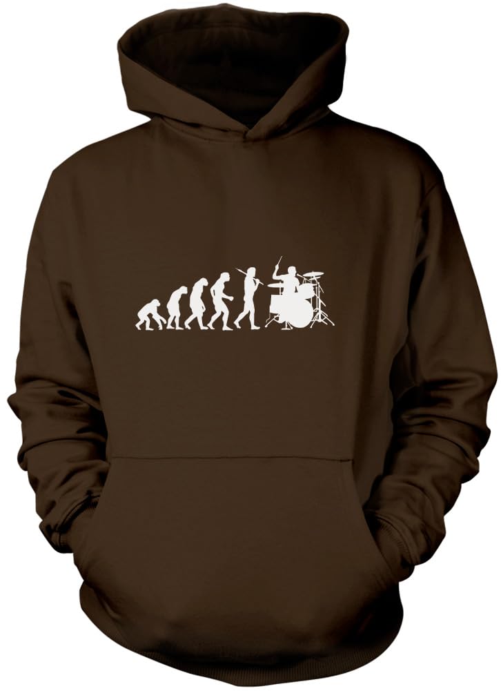Hotscamp Unisex Brown Evolution Of A Drummer Drumkit Hoodie - X-Large
