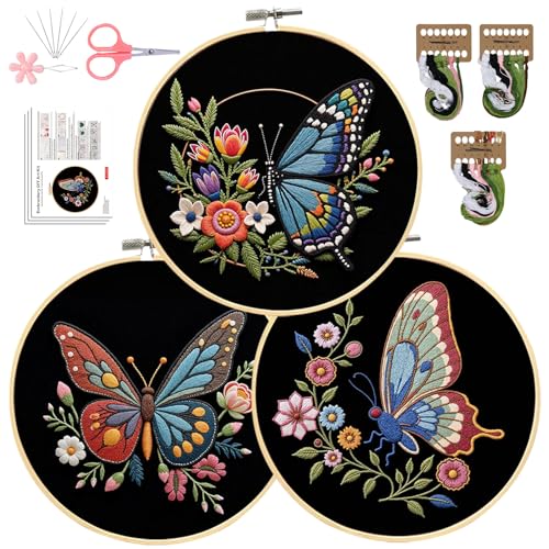Image of Santune Embroidery Kit Needlepoint Cross Stitch Kits for Beginners Adult Needle Point Sets with Butterfly Embroidery Patterns, Includes Step-By-Step Instructions and Accessories