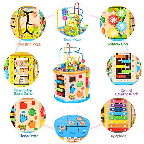 BATTOP Activity Cube Toys for Kids Wooden 8-in-1 Activity Blocks Educational Bead Maze Toys Boys Girls Activity Center (Large) - Thumbnail 2