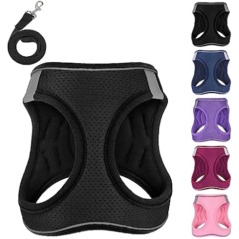 PWOD Dog Harness with Leash Set, No-Pull Step-in Reflective Pet Harness with 1 Leash Clips, Adjustable Soft Padded Easy Walk Dog Vest (Black), S(Chest:13.5''-16.0'') Cover