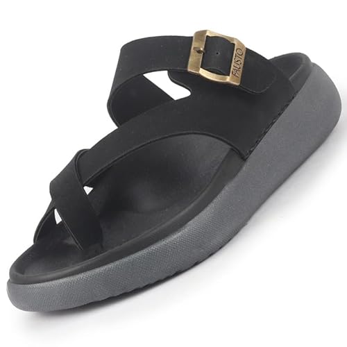 FAUSTO Men Toe Ring Sandals Black 11 UK