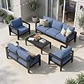 Solaste Aluminum Patio Furniture Set for All Weather, Modern Metal Outdoor Furniture Set with 27.5" Deep Seating and 3.2" Wide Armrest, Outdoor Patio Conversation Set with 10" Back Cushion, Blue