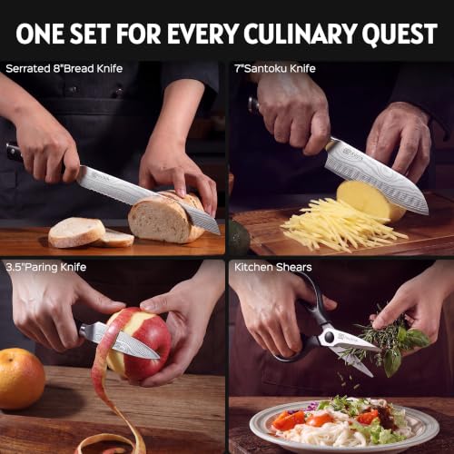Image of PAUDIN Knife Block Set with Built-in Sharpener, 10 PCS Dishwasher Safe German 1.4116 Steel Kitchen Knives Set, Razor Sharp Full Tang Chef Knife Set,Ergonomic G10 Handle,Gift for Women,Men,Housewarming