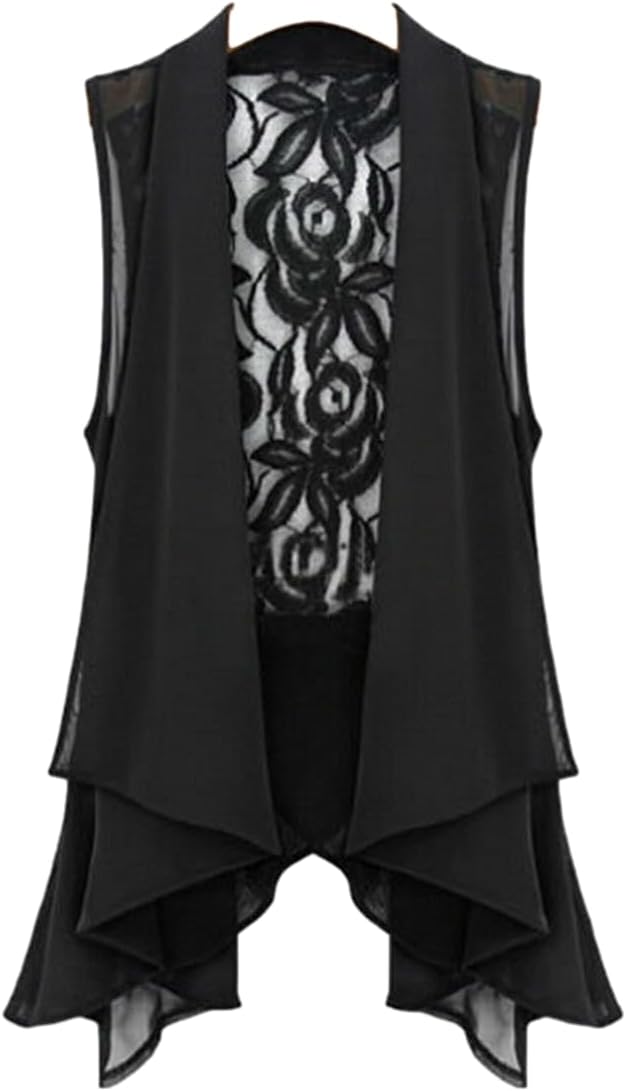 Women Chiffon Lace Floral Vest Sleeveless Loose Waistcoat Cardigan