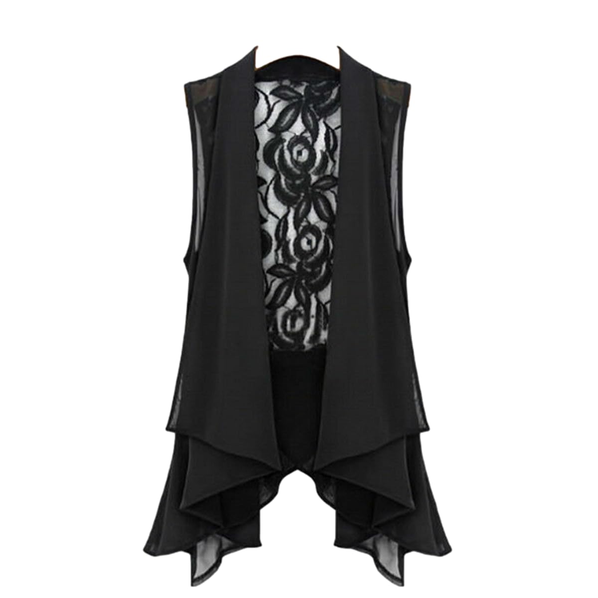 GK-OWomen Chiffon Lace Floral Vest Sleeveless Loose Waistcoat Cardigan