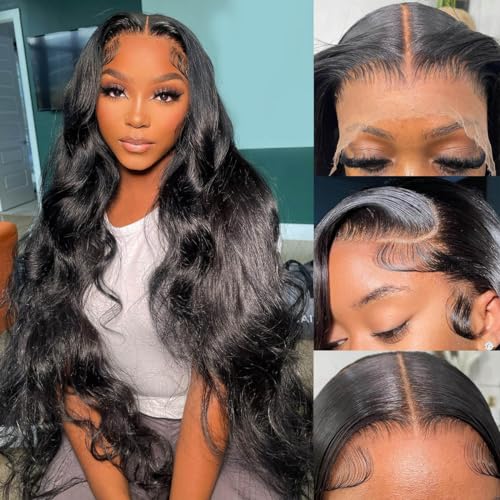 soeyrkke 13x6 Body Wave Lace Front Wigs Human Hair Pre Plucked 180% Density HD Transparent Lace Frontal Wigs Human Hair for Women Glueless Wigs Bleached Knots with Baby Hair 30Inch