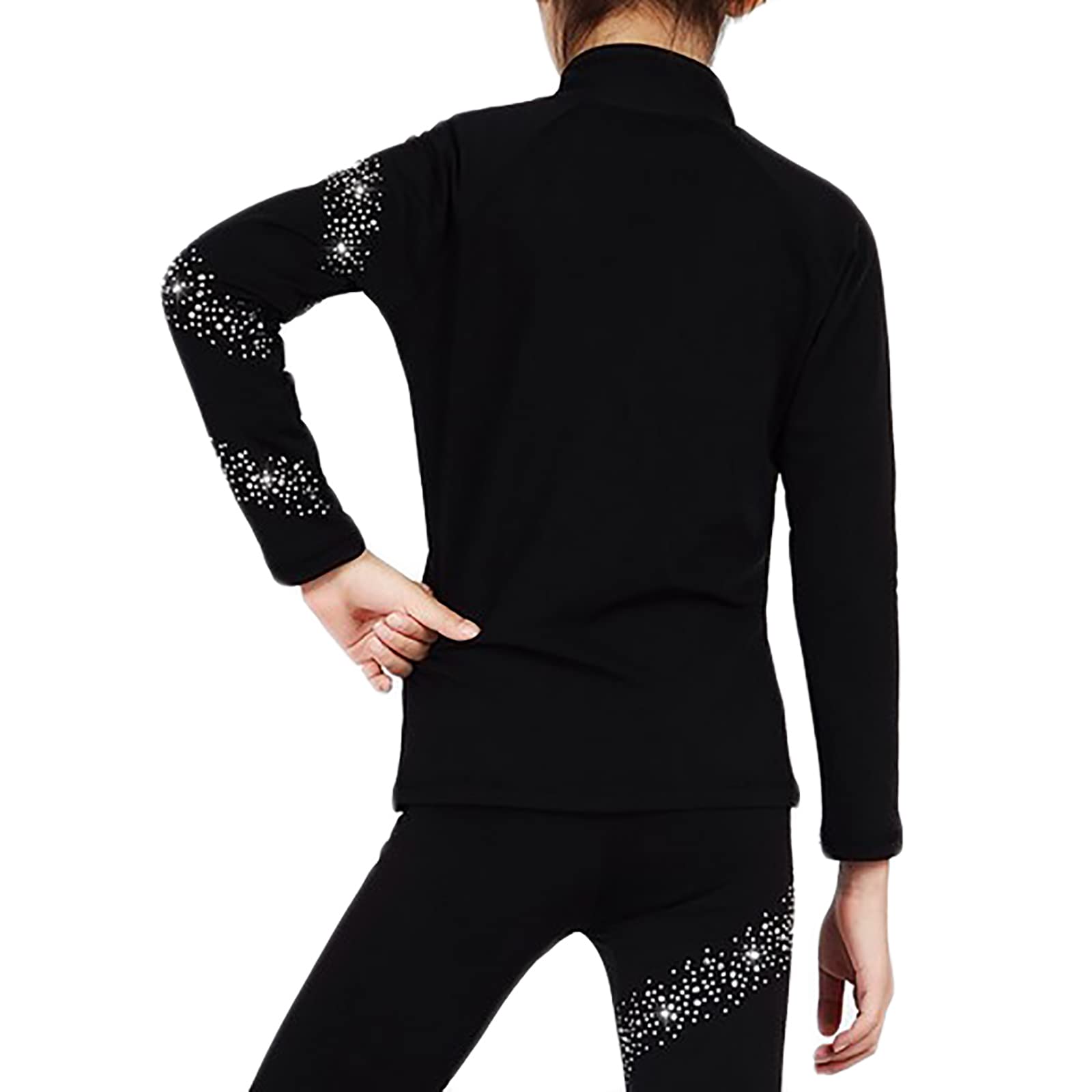Chaqueta de Patinaje Artístico con Pantalones para Niña Mujer Entrenamiento Pantalones Largos Patinaje sobre Hielo Gimnasia con Diamantes de Imitación(Size:S.G,Color:Negro)