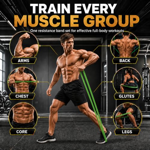 Image of Resistance Bands for Working Out, 5-125LBS Pull Up Assist Bands Set | Equipped with Door Anchor, Carry Bag & Instruction Guide, high elasticity home gym training & physical therapy for men women