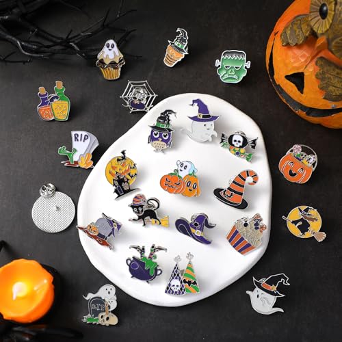Image of Landical 30 /60 Pcs Cute Enamel Pins Bulk Plant Flower Animal Halloween Gothic Fall Pumpkin Cartoon Lapel Pin Brooches Jewelry Gift for Backpack Clothes Hats Accessories