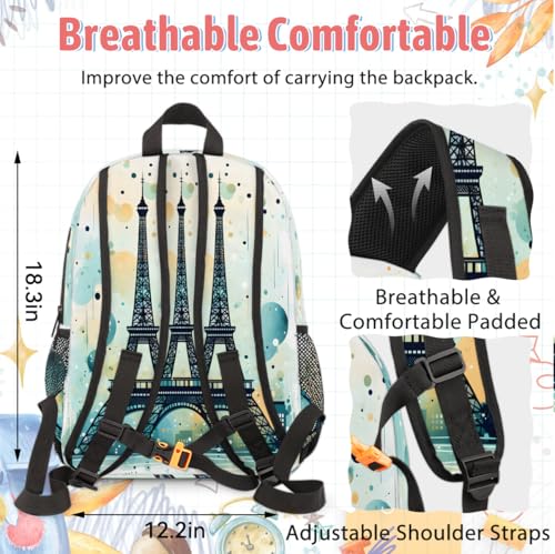 TropicalLife France Eiffel Tower Backpack with Lunch Box Set, Back Pack and Lunch Bag France Eiffel Tower Waterproof Casual Daypack Bag for Work Travel4