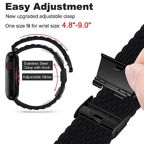 Qimela Compatible With Apple Watch Band 49Mm 45Mm 44Mm 42Mm,Stretchy Sport Solo Loop Strap With Adjustable Buckle,Elastic Nylon Braided Wristband For Iwatch Series 8 7 6 Se 5 4 3 2 1 Ultra,Women Men #TOP4