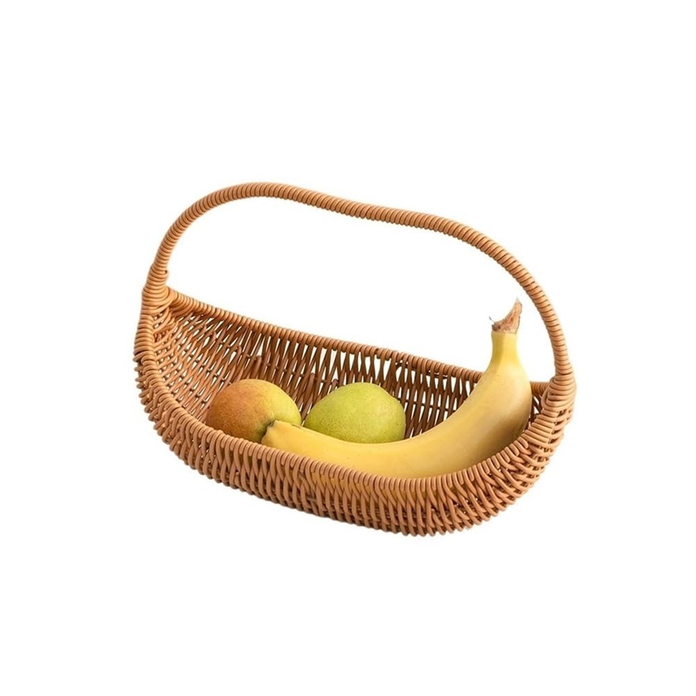 Fzl02068lm One Color Fruit Bowl Woven Basket, Rattan Bread Fruit With Handles For Kitchen Counter Versatile