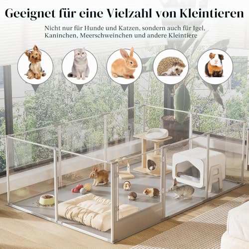 BingoPaw Acryl Wurfkiste XXL Hundezaun: 10-TLG Welpenauslauf 60 cm hoch, Gitterloser Hundelaufstall mit Tür und Wasserdichter Boden, Welpenzaun Wohnung Laufstall für Hunde Katzen, 180×120×61 cm