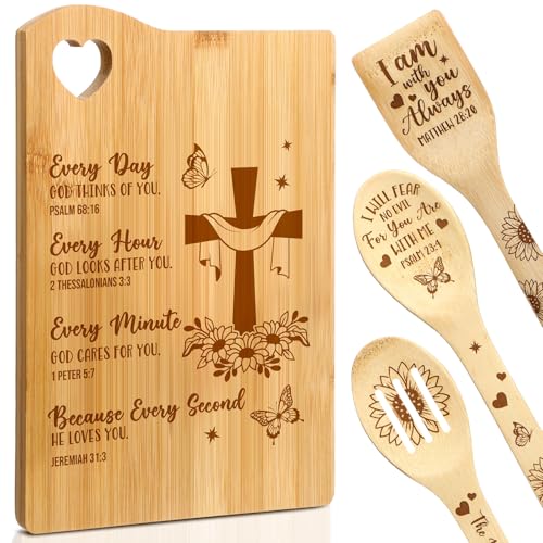 Set de 4 utensilios de cocina de bambú con mensaje cristiano miniatura 1
