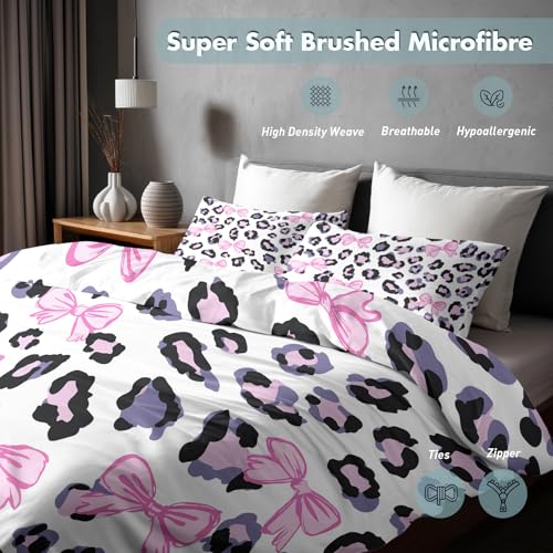 Parure de lit microfibre douce imprimé léopard et nœud rose de qualité supérieure - 7
