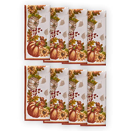 Elrene Home Fashions Swaying Leaves Bordered Fall Napkins, Seasonal Dinner Napkins For Formal Or Everyday Use, 17" X 17", Set Of 8 #TOP18