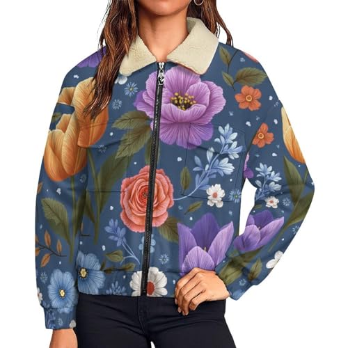 Veste blouson grande taille femme chaude pour stopper le froid avec polaire thème botanique
