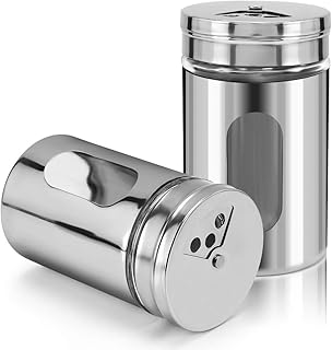 Accmor 2pcs Salt and Pepper Shakers,Stainless Steel Shaker for Salt Powder Sugar Cinnamon Pepper, Spice Dispenser with Adjustable Pour Holes,Silver