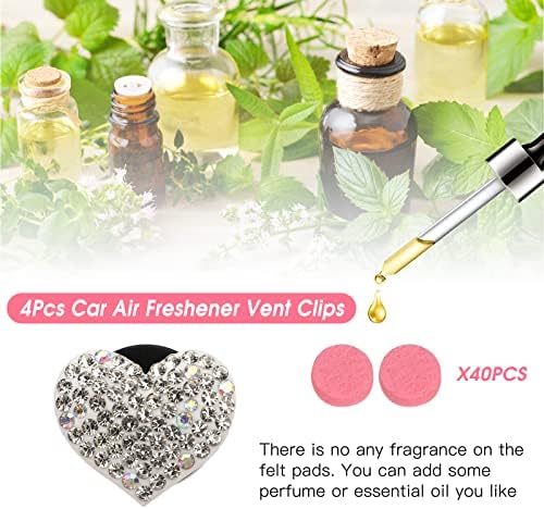 OOTSR Car Air Freshener Vent Clips for Women, 4Pcs Crystal Heart Shape Decorative Car Air Freshener Clip Bling Car Air Vent Accessories for Women Car Interior, Office Home Decorations