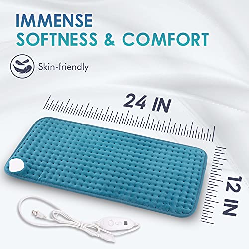 Dailylife Heating Pad 12"X24" For Pain Relief, Microplush Electric Heating Pads With 6 Heat Settings, Fast-Heating Technology, Auto Shut Off, Great For Back, Neck, And Cramps, Blue #TOP2