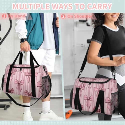 Bow Stripes Pink Travel Duffel Bag Weekender Overnight Bags for Women Men Foldable Waterproof Tote Bag with Trolley Sleeve4