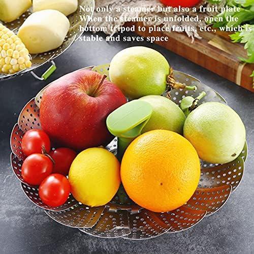 ZAYONG Steamer Inserts,Vegetable Steamer Basket Stainless Steel Collapsible Steamer Insert for Steaming Veggie Food Seafood Cooking, Metal Handle Foldable Legs, Fit Various Pot Pressure Cooker