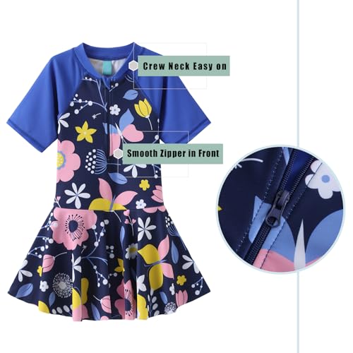 Girls One Piece Swimsuits Hawaiian Skirted Bathing Suit for Kids Girls Summer Swim Dress Short Sleeve Swimwear 3-16 Years4