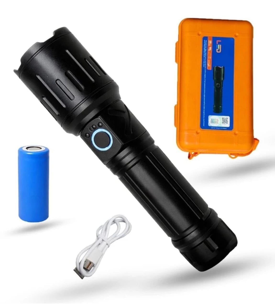 Professional 150W LED Torch Light Rechargeable, Long Distance Beam Flashlight with Zoom Lens, 5 Modes, Type-C Charging Metal Torch for Outdoor Use-image-29